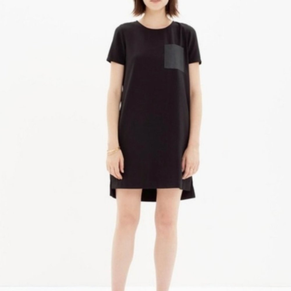 Madewell Black Shift Tee Dress with Leather Pocket - XS - Good Condition